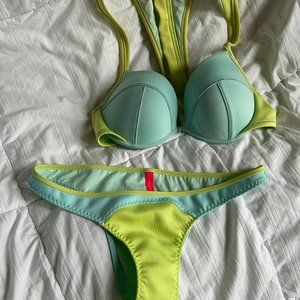 Victoria's Secret Neoprene blue and green colorblock bikini Size M/36C